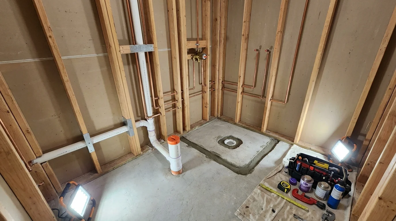 Bathroom rough-in plumbing during remodel by Johns Plumbing LLC in Spanish Fork