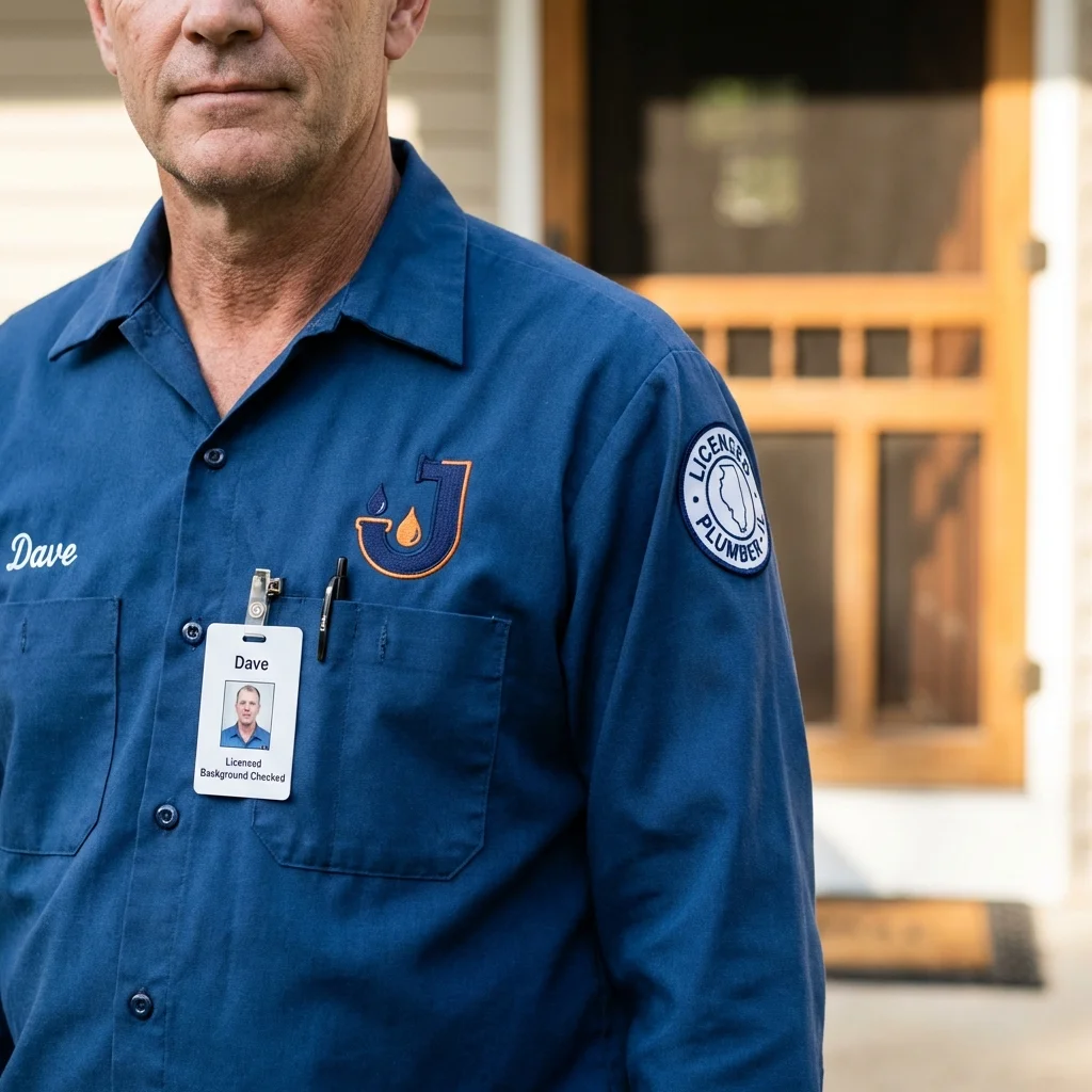 Licensed plumber showing ID badge in Spanish Fork, UT