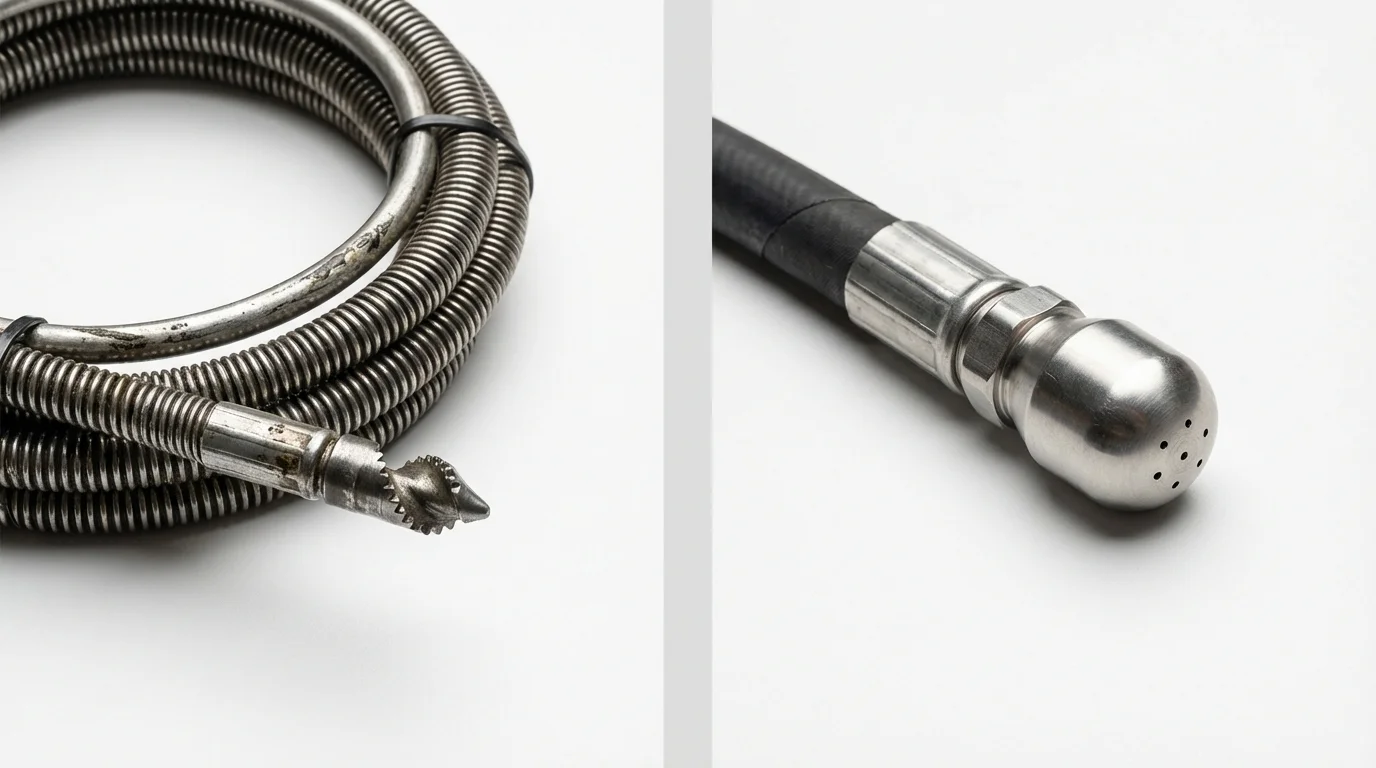 Drain snake cable and hydro jetting nozzle used for drain cleaning in Spanish Fork, UT