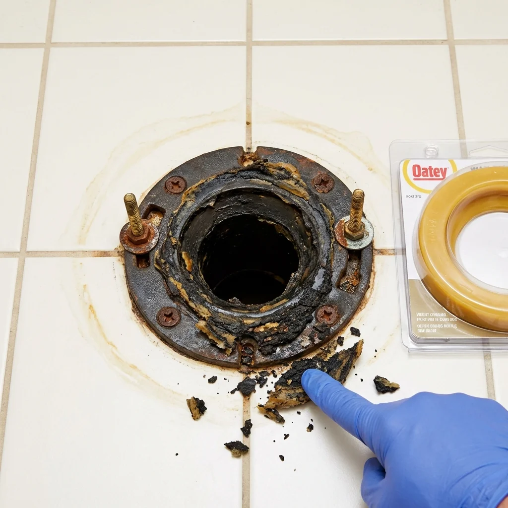 Failed wax ring showing water seepage at the base of a toilet in a Spanish Fork, UT home