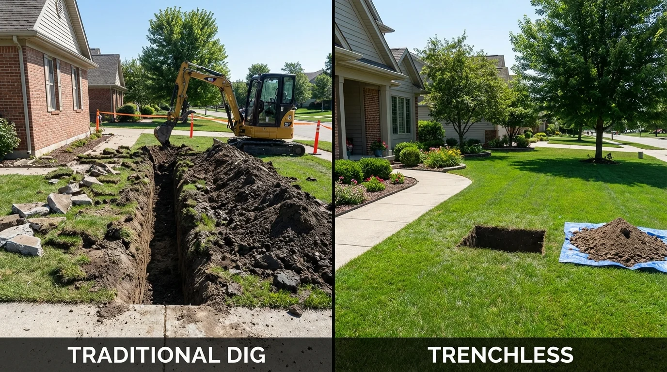 Trenchless sewer repair with minimal yard damage versus traditional excavation in Spanish Fork, UT